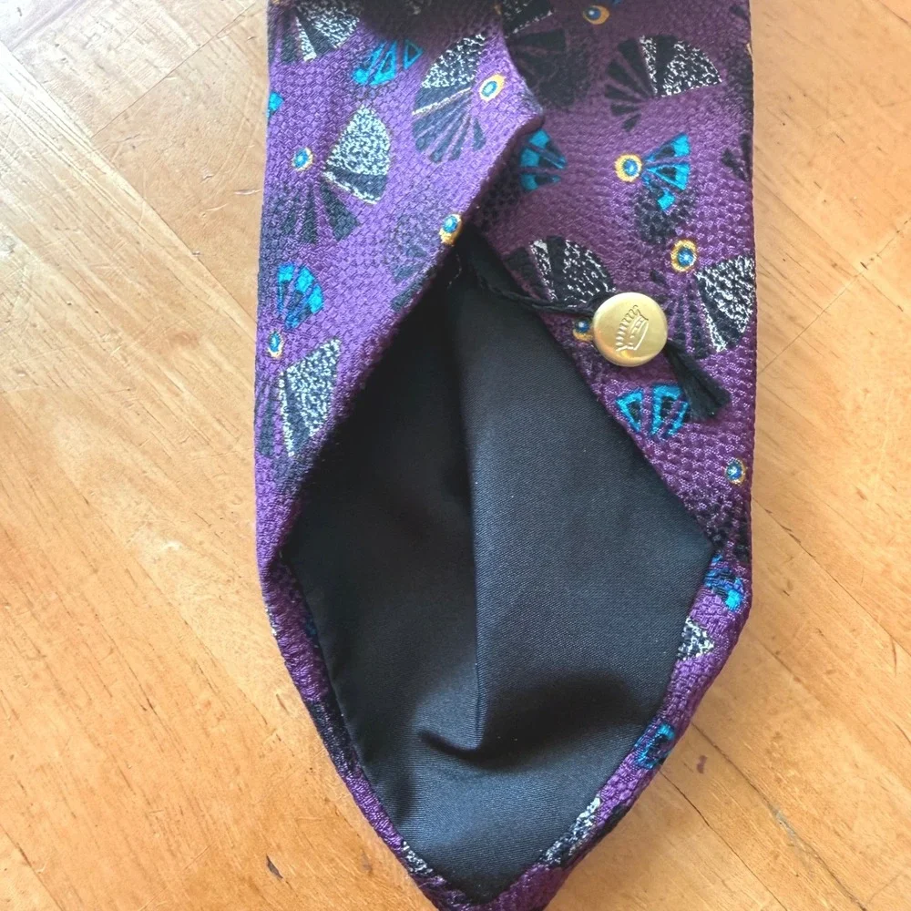 Countess Mara Purple Silk Tie Geometric Fan Jacquard Hand Tailored‎ Made in USA